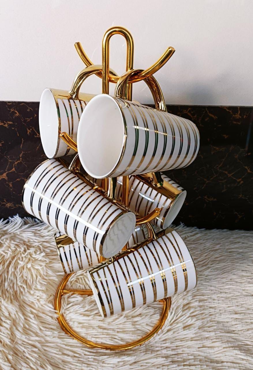 Gold Long Ceramic Mugs Set Elegant Tall Coffee and Tea Cups Luxury Gold Finish Drinkware for Home, Office, Café and Gift Use Durable Stylish Mug Collection for Everyday Beverages