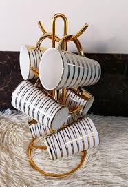 Gold Long Ceramic Mugs Set Elegant Tall Coffee and Tea Cups Luxury Gold Finish Drinkware for Home, Office, Café and Gift Use Durable Stylish Mug Collection for Everyday Beverages