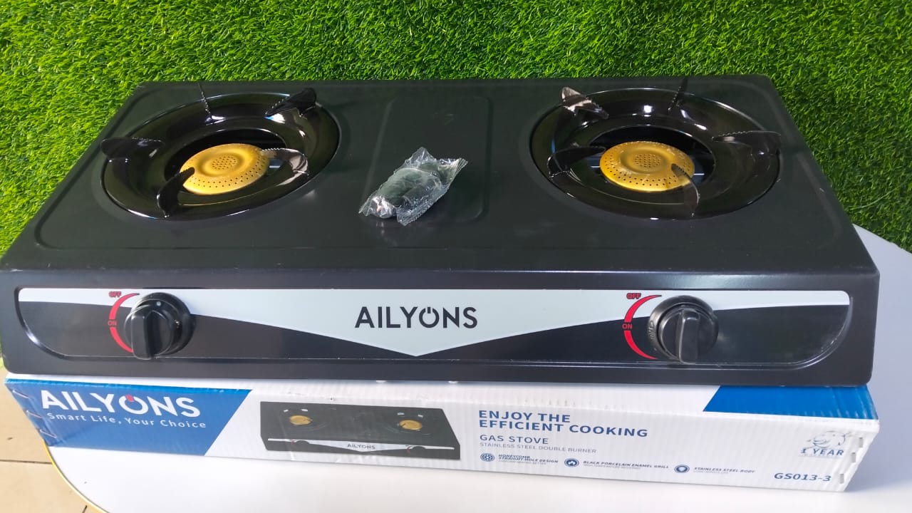 Ailyons Double Burner Gas Cooker – High Efficiency Tabletop LPG Stove with Durable Stainless Steel Body, Adjustable Flame Control & Portable Kitchen Cooking Solution