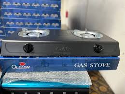 Olelon 2 Burner Black Metallic Tabletop Gas Stove Cooker, Portable Double Burner Gas Hob for Home Kitchen, Durable Heavy-Duty Efficient LPG Cooking Stove for Fast Everyday Meal Preparation