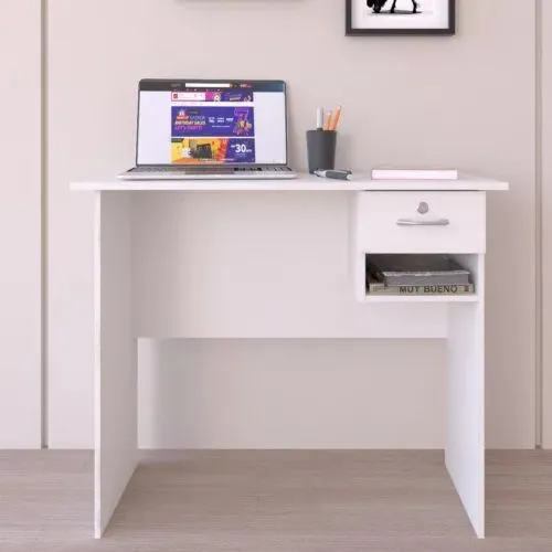 Aneto Office Desk 0.9M Modern Compact Home Office Study Table with Lockable Drawer, Open Shelf Storage, Durable Wood Finish Workstation for Laptop, Writing, and Small Space Productivity Setup