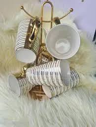 Gold Long Ceramic Mugs Set Elegant Tall Coffee and Tea Cups Luxury Gold Finish Drinkware for Home, Office, Café and Gift Use Durable Stylish Mug Collection for Everyday Beverages