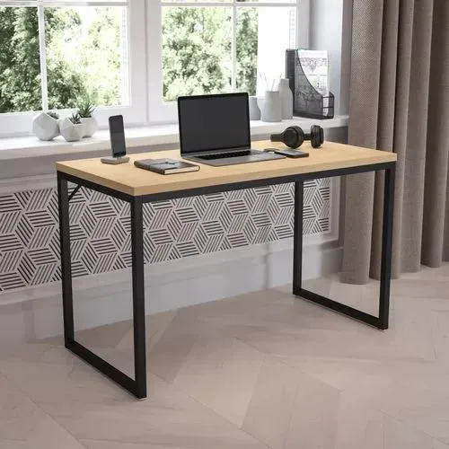 OPTIMUM Office Desk Workstation with Black Metal Frame Modern Home & Office Study Table, Durable Unassembled Computer Desk with Strong Steel Frame and Spacious Desktop for Productivity Use