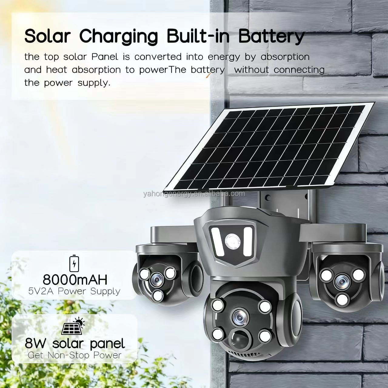 Solar CCTV camera 3 lens simcard solar cctv camera with motion detection,siren,360 rotation,waterproof,memory card slot,2way talking,phone viewing,easy to install 4G solar cctv outdoor camera 3 lenses