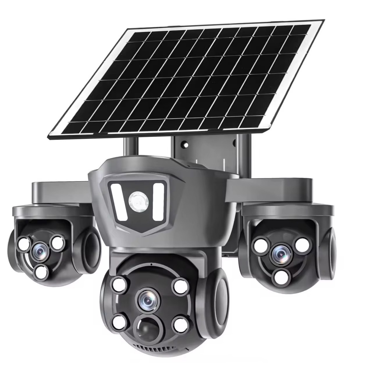Solar CCTV camera 3 lens simcard solar cctv camera with motion detection,siren,360 rotation,waterproof,memory card slot,2way talking,phone viewing,easy to install 4G solar cctv outdoor camera 3 lenses