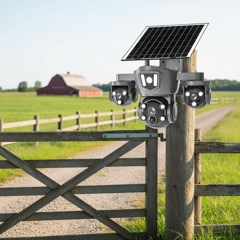 Solar CCTV camera 3 lens simcard solar cctv camera with motion detection,siren,360 rotation,waterproof,memory card slot,2way talking,phone viewing,easy to install 4G solar cctv outdoor camera 3 lenses