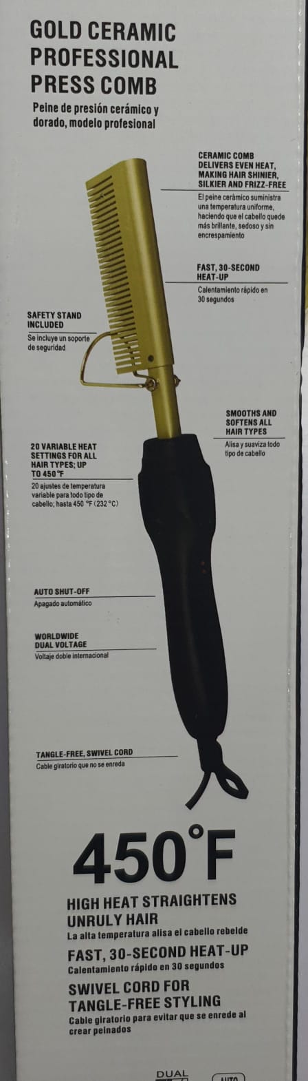 Golden Electric Hot Comb Hair Straightener Heat Press Comb Fast Heating Styling Tool for Women Salon Professional Hair Straightening Comb with Temperature Control Anti Scald Design