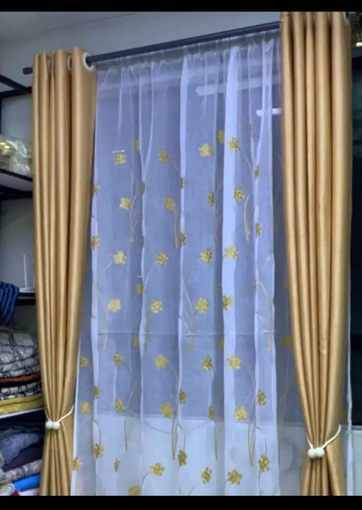 2PCS Gold Blackout Curtains – Heavy Luxury Fabric for Living Room & Bedroom | Ready Made Window & Door Drapes. - 2PCS (2 Curtains, No Sheer/Net)