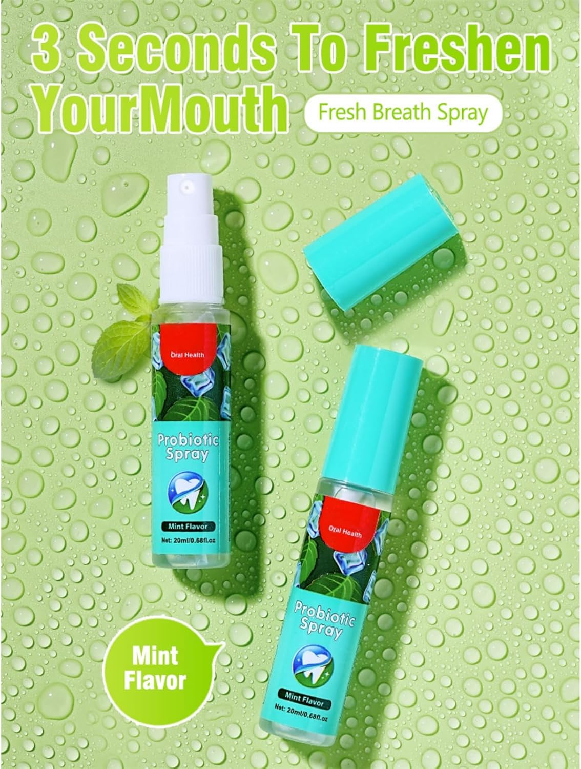Mouth Spray Mint-Flavored 20ml Minty Fresh Breath, Removes Oral Odor, Prevents Periodontal Diseases, Inhibits Harmful Bacteria, Refreshing and Hygienic, No Alcohol or Harsh Chemicals