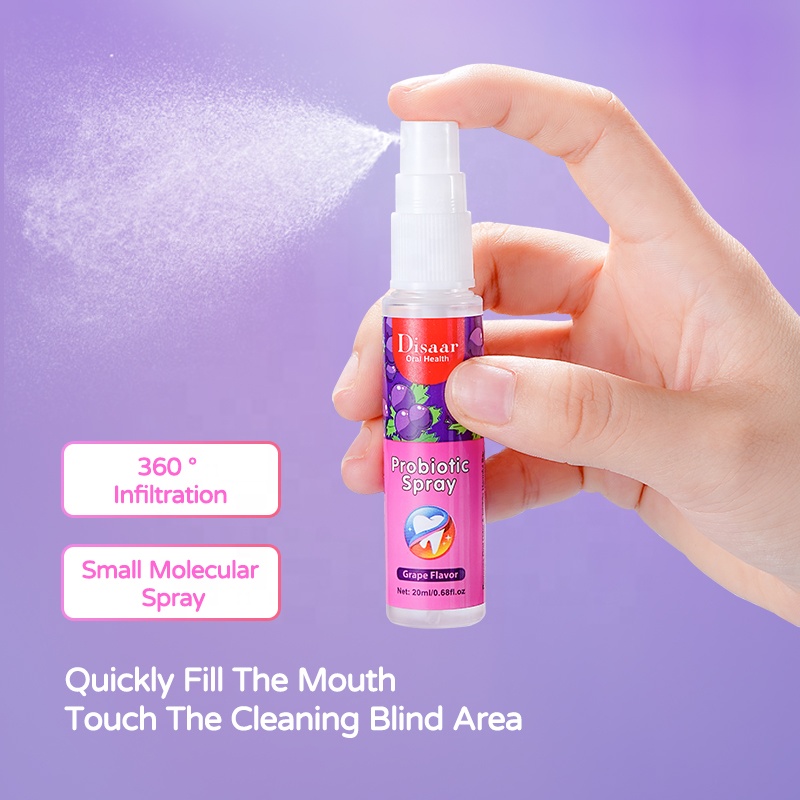 Probiotic Spray Fresh Breath Grape Flavor Mouth Spray Remove Oral Odor Bad Breath Portable Freshener