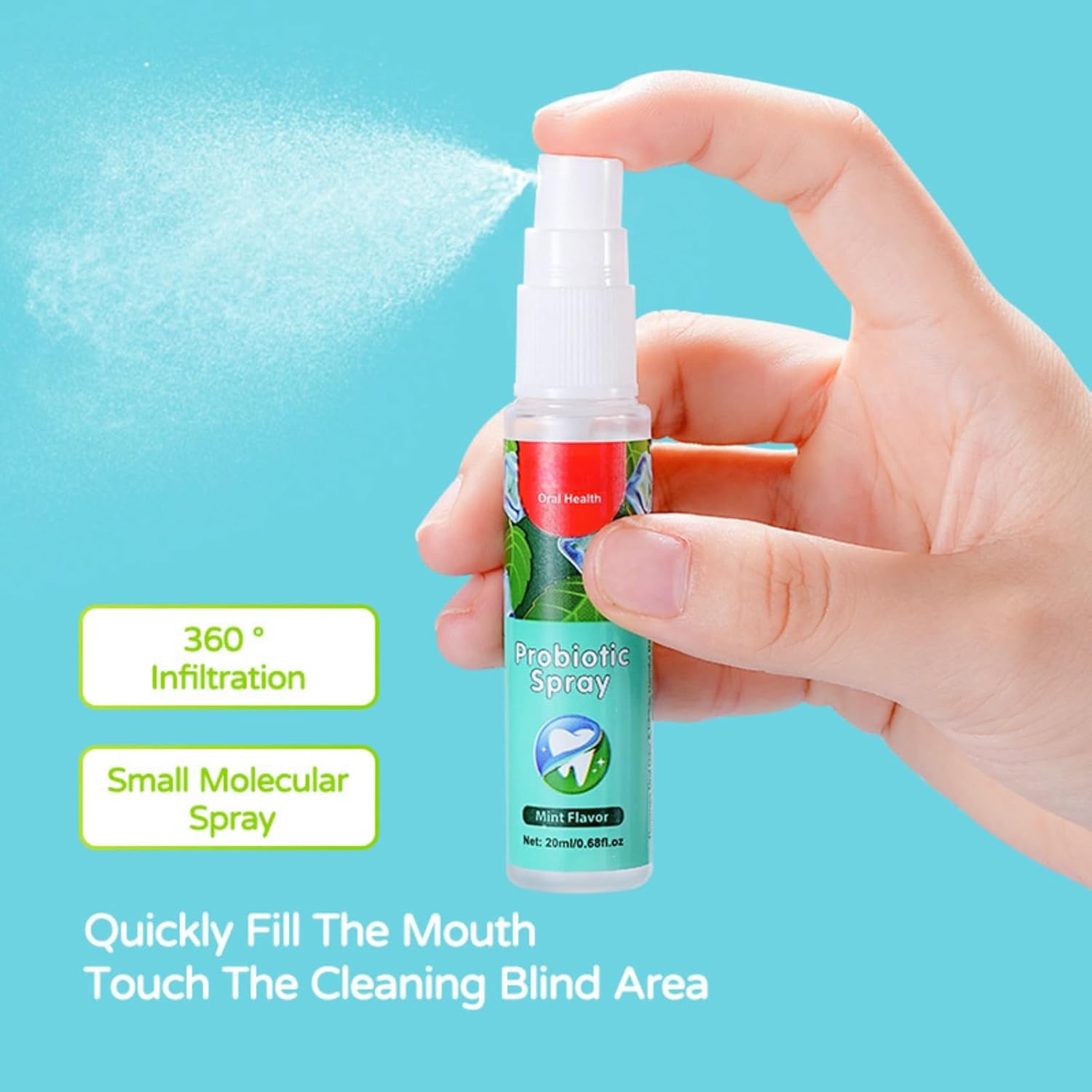 Mouth Spray Mint-Flavored 20ml Minty Fresh Breath, Removes Oral Odor, Prevents Periodontal Diseases, Inhibits Harmful Bacteria, Refreshing and Hygienic, No Alcohol or Harsh Chemicals
