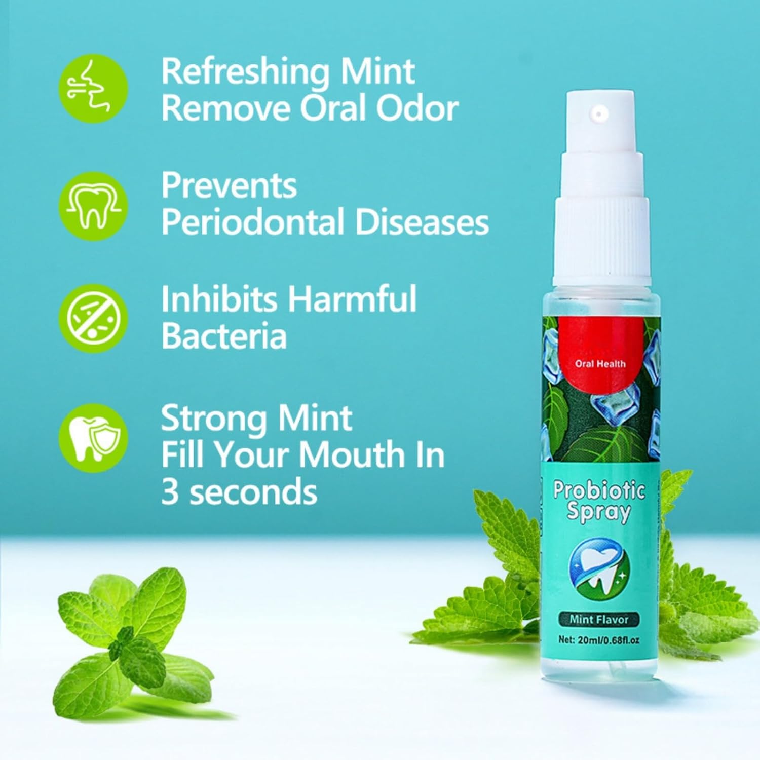 Mouth Spray Mint-Flavored 20ml Minty Fresh Breath, Removes Oral Odor, Prevents Periodontal Diseases, Inhibits Harmful Bacteria, Refreshing and Hygienic, No Alcohol or Harsh Chemicals