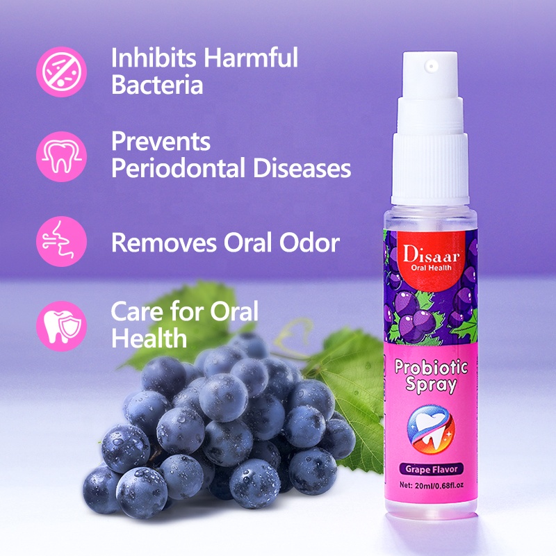 Probiotic Spray Fresh Breath Grape Flavor Mouth Spray Remove Oral Odor Bad Breath Portable Freshener