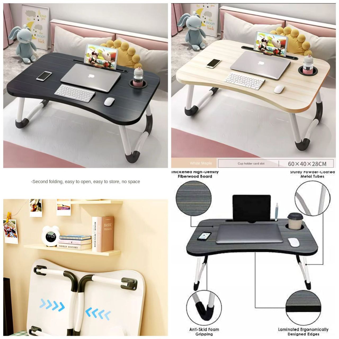 Folding breakfast/ study table laptop desk on the bed, study table computer desk .Foldable Paper W-leg Bed Table Laptop Desk for Small Bedroom Floor Student Dormitory Home Study