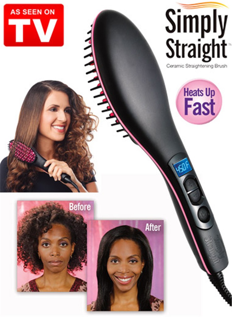 Straight  Hair Straightener Brush Comb Digital Electric Straightening Hair Dryer Brush