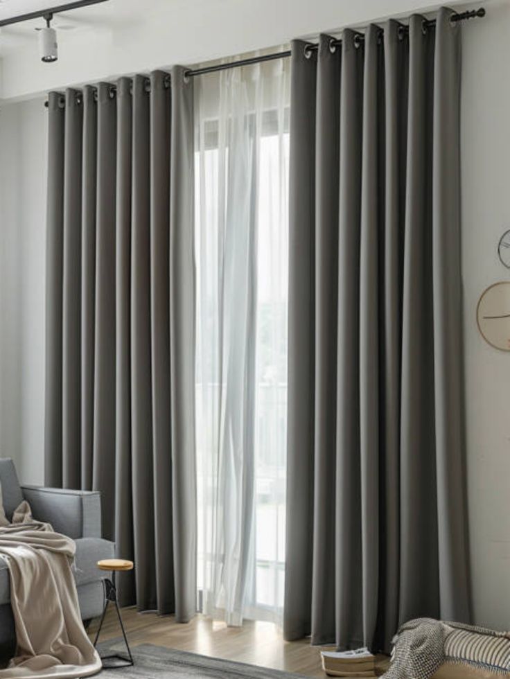 1PC Gray Blackout Curtains – Heavy Luxury Fabric for Living Room & Bedroom | Ready Made Window & Door Drapes. - 1PC (1 Curtain, No Sheer/Net) Grey Blackout Curtains