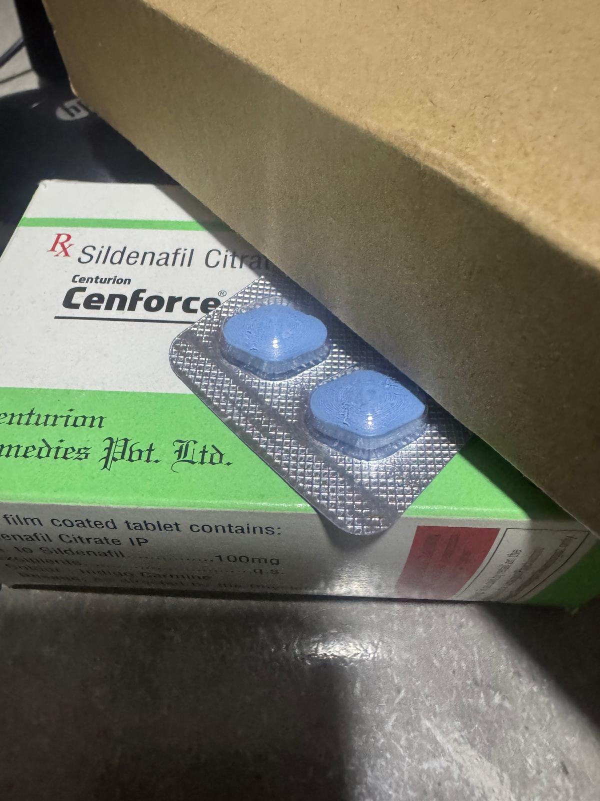 A strip of 2 Sildenafil Citrate Men's Sex Enhancing Tablets BP 100 mg; Sildenafil treats erectile dysfunction by increasing blood flow to the penis during sexual stimulation
