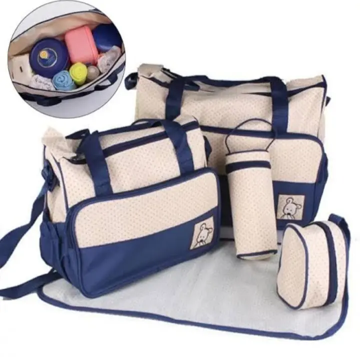 5 in 1 Baby Diaper Bag Set – Large Capacity Organizer with Bottle Holder, Food Bag, Nappy Pad & More | Durable, Stylish & Multi-Functional (Microfiber PVC)
