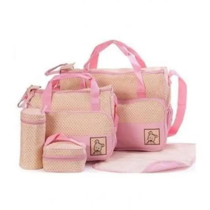 5 in 1 Baby Diaper Bag Set – Large Capacity Organizer with Bottle Holder, Food Bag, Nappy Pad & More | Durable, Stylish & Multi-Functional (Microfiber PVC)