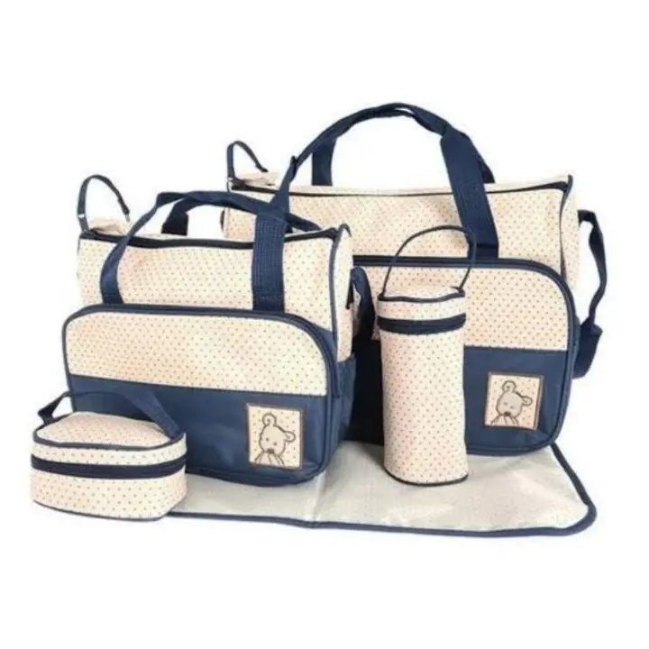 5 in 1 Baby Diaper Bag Set – Large Capacity Organizer with Bottle Holder, Food Bag, Nappy Pad & More | Durable, Stylish & Multi-Functional (Microfiber PVC)