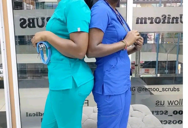 Blue Medical Scrubs for Doctors Nurses and Health Hospital Uniforms Stretch V-Neck Scrub Top & Jogger Pant with Pockets Infinity.