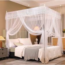 4 Colors 4 Stands Mosquito Net Mosquito Repellent Tent Bedding Accessory Durable Canopy Bed Net with Four Support Stands, Fine Mesh Insect Protection Sleeping Tent for Bedroom, Baby and Home Use