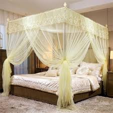 4 Stands Mosquito Net Durable Mosquito Repellent Tent Bedding Accessory Canopy Bed Net with Four Corner Support Stands, Fine Mesh Insect Protection Sleeping Tent for Bedroom, Baby and Home Use