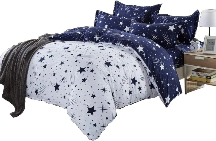 4pcs Duvet Bedding Set Comforter Set Soft Comfortable Complete Bedding Package (1 Duvet, 1 Bedsheet & 2 Pillow Covers) Durable Cotton Blend Bed Linen Set for Bedroom Home Guest Room Stylish Sleep Comf