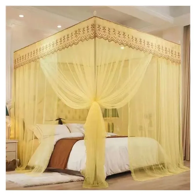 4 Stands Mosquito Net Durable Mosquito Repellent Tent Bedding Accessory Canopy Bed Net with Four Corner Support Stands, Fine Mesh Insect Protection Sleeping Tent for Bedroom, Baby and Home Use