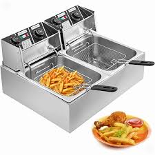 12L Double Deep Fryer + Commercial Chips Cutter – Ultimate Heavy Duty Frying Combo Set, Fast Heating Dual Tank Electric Fryer with Potato Cutter for Restaurants & Food Businesses