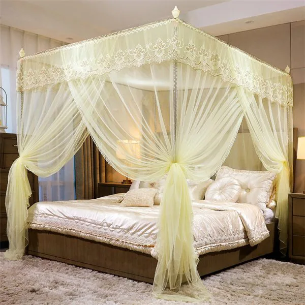 4 Colors 4 Stands Mosquito Net Mosquito Repellent Tent Bedding Accessory Durable Canopy Bed Net with Four Support Stands, Fine Mesh Insect Protection Sleeping Tent for Bedroom, Baby and Home Use
