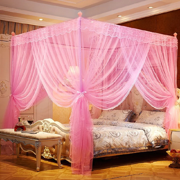 4 Colors 4 Stands Mosquito Net Mosquito Repellent Tent Bedding Accessory Durable Canopy Bed Net with Four Support Stands, Fine Mesh Insect Protection Sleeping Tent for Bedroom, Baby and Home Use