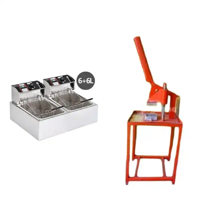6L + 6L Double Deep Fryer with Commercial Chips Cutter – High-Capacity Dual Tank Electric Frying Machine for Chips, Chicken, Samosas & Fast Food Business Use