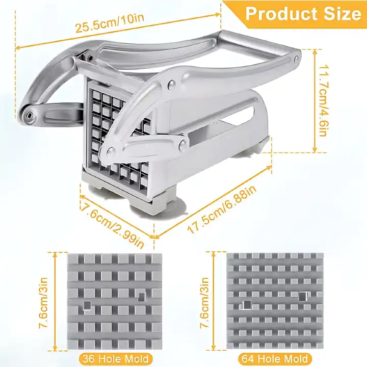 Potato Chipper Slicer – Chip Cutter Maker for French Fries, Manual Stainless Steel Blade Cutter for Fast & Easy Potato Cutting at Home or Commercial Use