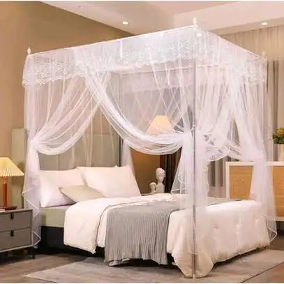 4 Colors 4 Stands Mosquito Net Mosquito Repellent Tent Bedding Accessory Durable Canopy Bed Net with Four Support Stands, Fine Mesh Insect Protection Sleeping Tent for Bedroom, Baby and Home Use