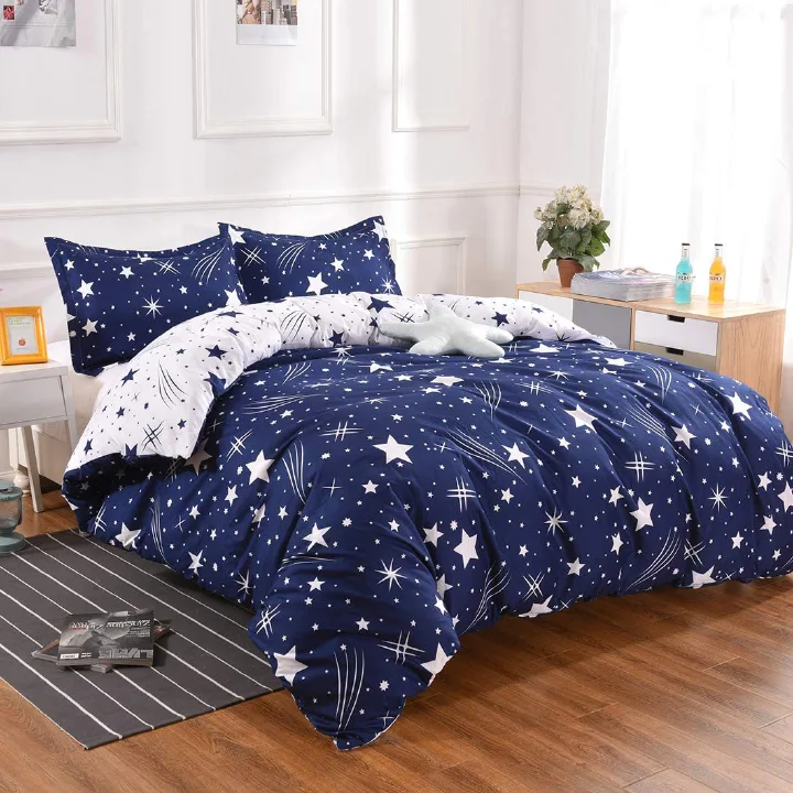 4pcs Duvet Bedding Set Comforter Set Soft Comfortable Complete Bedding Package (1 Duvet, 1 Bedsheet & 2 Pillow Covers) Durable Cotton Blend Bed Linen Set for Bedroom Home Guest Room Stylish Sleep Comf