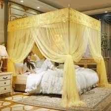 4 Stands Mosquito Net Durable Mosquito Repellent Tent Bedding Accessory Canopy Bed Net with Four Corner Support Stands, Fine Mesh Insect Protection Sleeping Tent for Bedroom, Baby and Home Use