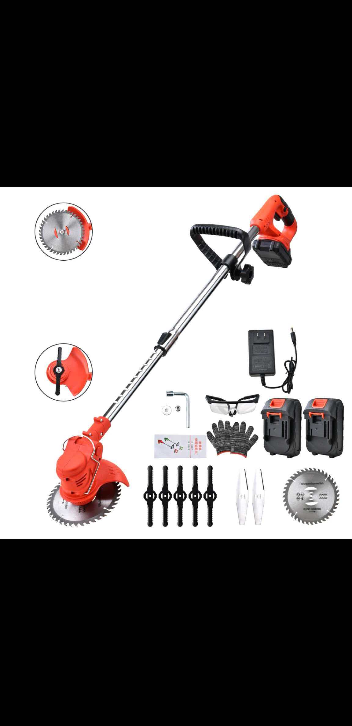 2 Batteries 48v Cordless Electric Lawn Mower Foldable Adjustable Trimmer Efficient Garden Pruning Cutting Power Tools
