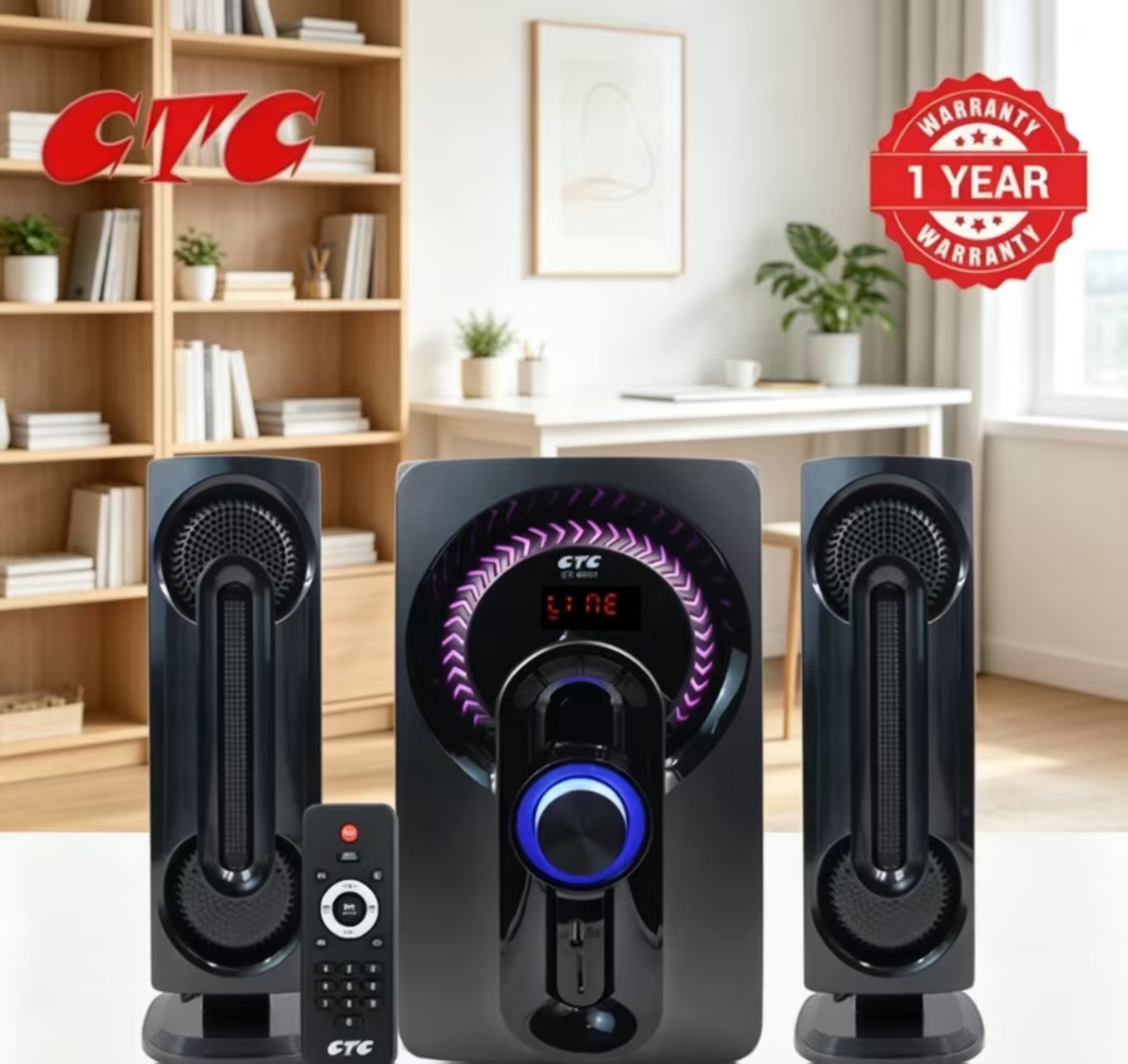 CTC 3.1 Ch Home theater Subwoofer Multimedia Speaker System CT-6006 With Super Bass MP3, SD Card, USB Slot with 1 year warranty FM radio black home audio speaker system