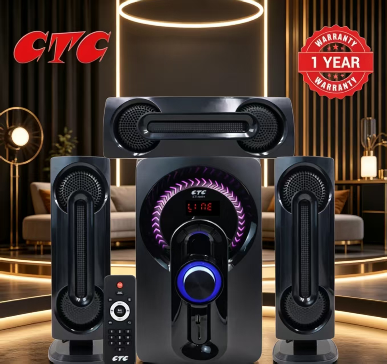 CTC 3.1 Ch Home theater Subwoofer Multimedia Speaker System CT-6006 With Super Bass MP3, SD Card, USB Slot with 1 year warranty FM radio black home audio speaker system
