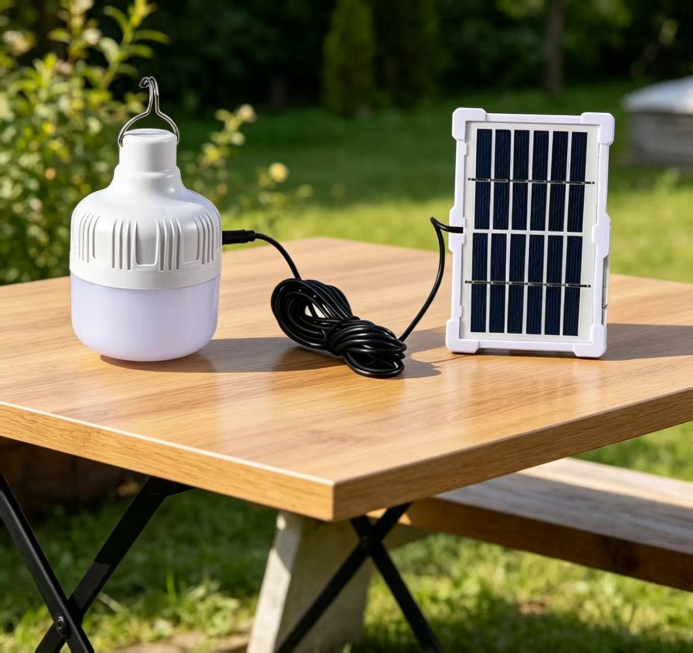 20W SOLAR BULB WITH SOLAR CHARGING PANEL Rechargeable, LED, Indoor/Outdoor, 12 Month Warranty