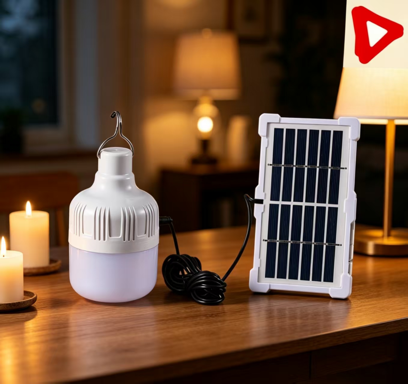 20W SOLAR BULB WITH SOLAR CHARGING PANEL Rechargeable, LED, Indoor/Outdoor, 12 Month Warranty