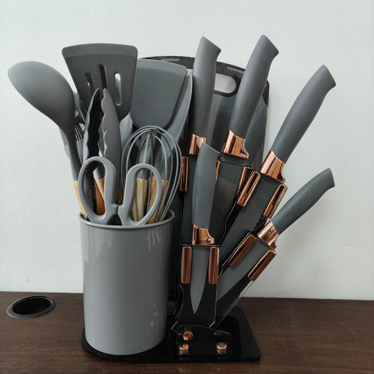 19PC Executive Silicone Kitchen Utensils Set | Non-Stick Cooking Spoons Set | Heat-Resistant Silicone Tools with Wooden Handles | Complete Kitchen Set