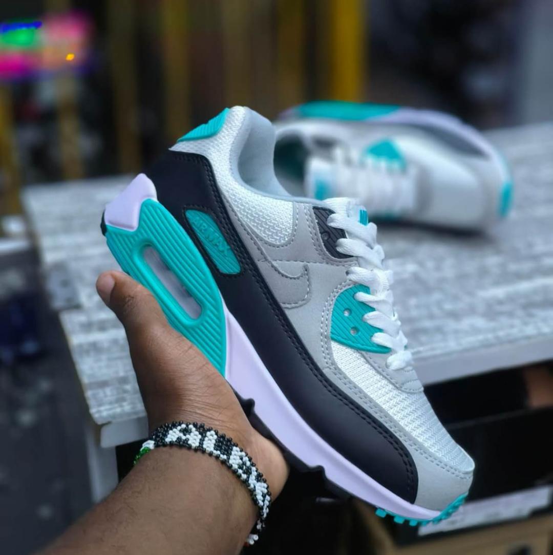 🔥  Air Max 90 White, blue Unisex Sneakers – Ladies Cushioned Running Shoes, Streetwear Trainers, Comfortable Sports Shoes, Casual Fashion Sneakers with Air Sole Unit, (airforce 1, airmax 90, tn, dn,