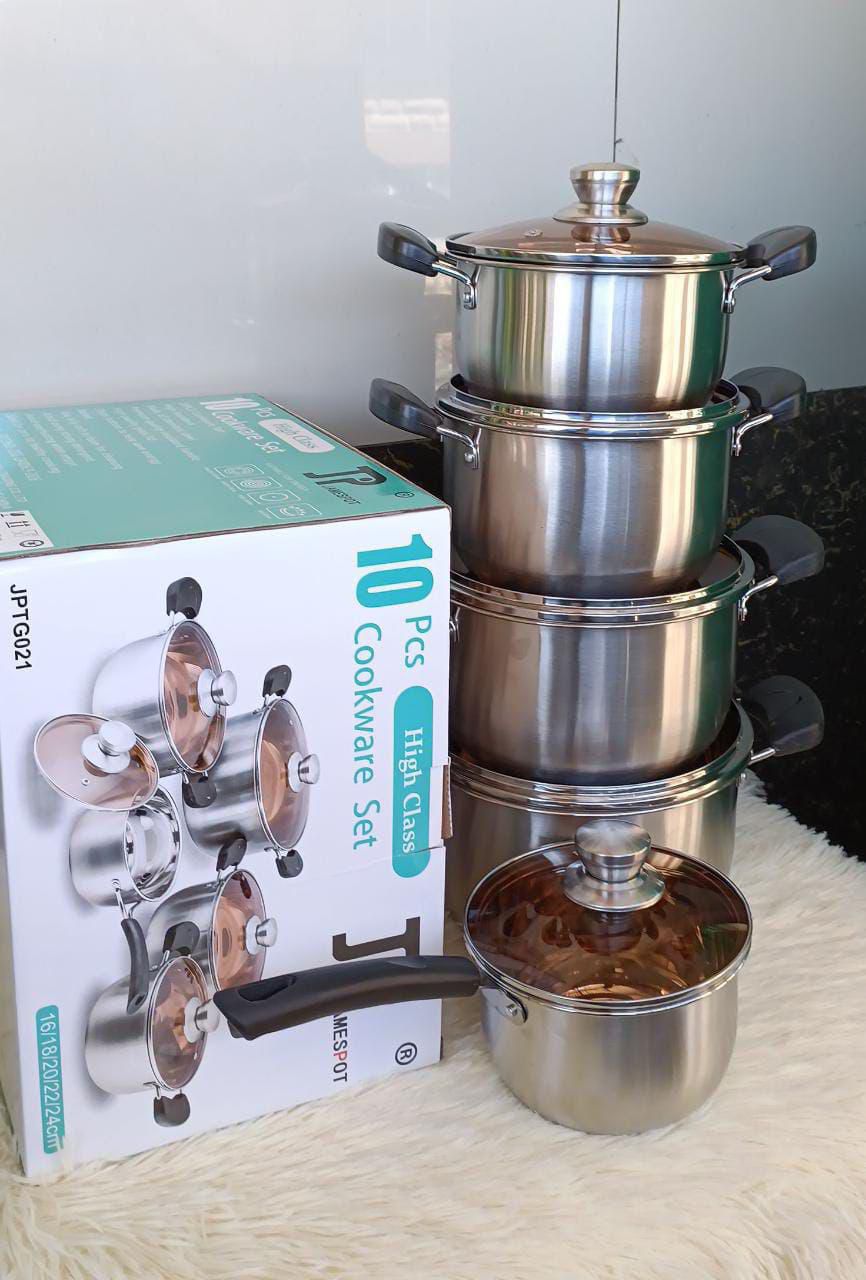 🥏Induction Enabled.🍂JP 10PC James Pot Stainless Steel Cookware Set – Durable, Rust-Resistant Kitchen Cooking Pots with Lids for Gas & Electric Stoves🍒Made from high quality stainless steel, these p