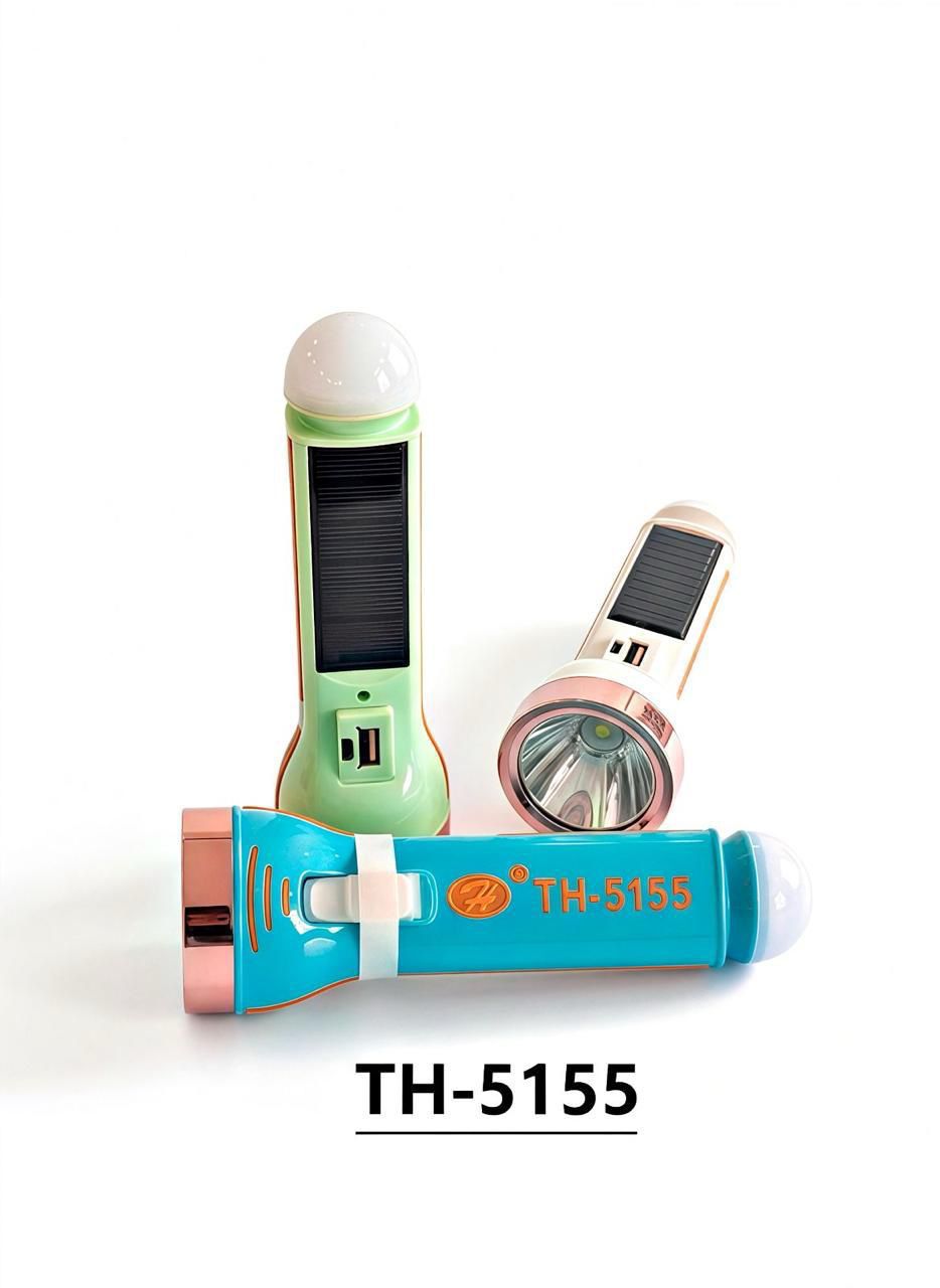 AVAILLABLE‼️‼️TH-5155 Rechargeable Solar Energy Flashlight Torch – 3-in-1 Emergency Lamp, Side Lantern & Power Bank, 2800mAh Built-in Battery, Solar & USB Dual Charging, Portable Camping Light