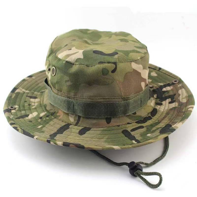 Wide Brim Sun Hat Breathable Outdoor Bucket Hat For Men Women Hunting Fishing Hiking Camping Jungle Style Adjustable Chin Strap Lightweight UV Protection