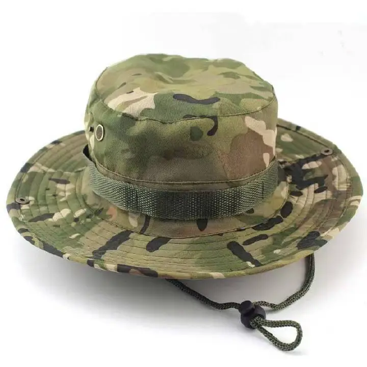 Wide Brim Sun Hat Breathable Outdoor Bucket Hat For Men Women Hunting Fishing Hiking Camping Jungle Style Adjustable Chin Strap Lightweight UV Protection