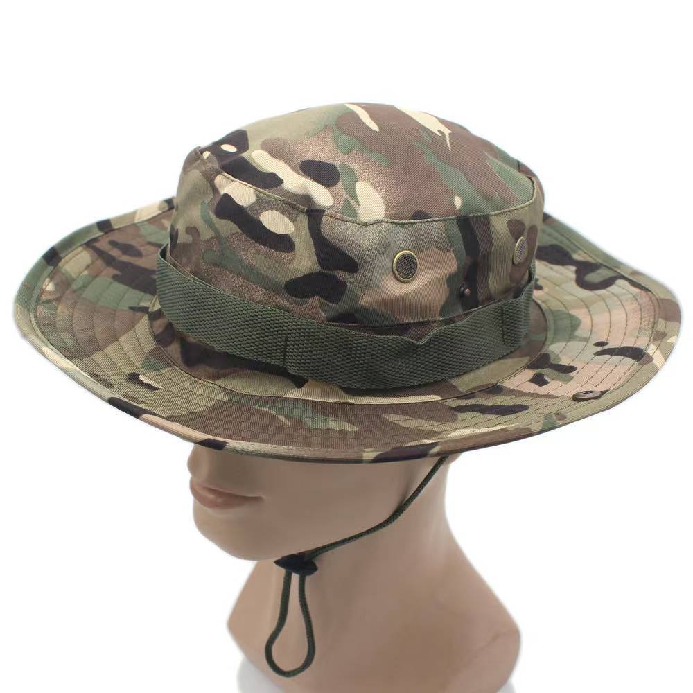 Wide Brim Sun Hat Breathable Outdoor Bucket Hat For Men Women Hunting Fishing Hiking Camping Jungle Style Adjustable Chin Strap Lightweight UV Protection