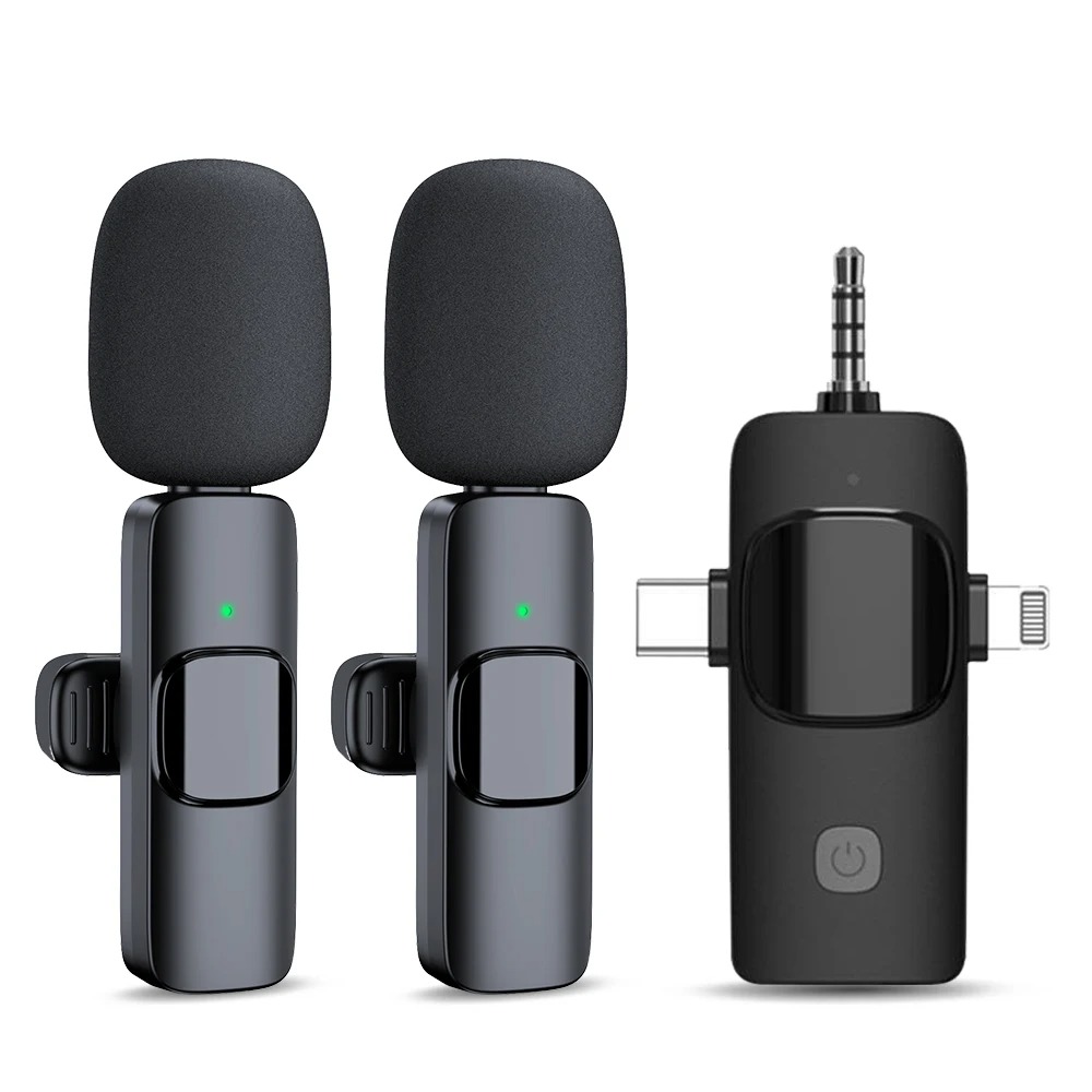 New 3 in1  Type-C/3.5mm/Lightning ios 2.4G Wireless Lavalier Microphone Omnidirectional Condenser Mic  For iPhone Android Phone Camera Speaker Audio Video Recording Mic Live Broadcast Gaming
